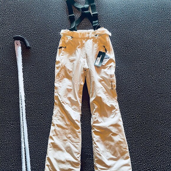 NEW Goldwinn Ladies White Ski Fitted Pants GTEC Stretch W/Black Suspenders - Picture 1 of 14